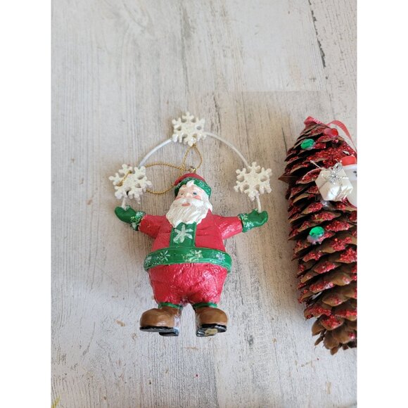 Santa Claus pinecone snowflake variety ornament Xmas set - Picture 5 of 8